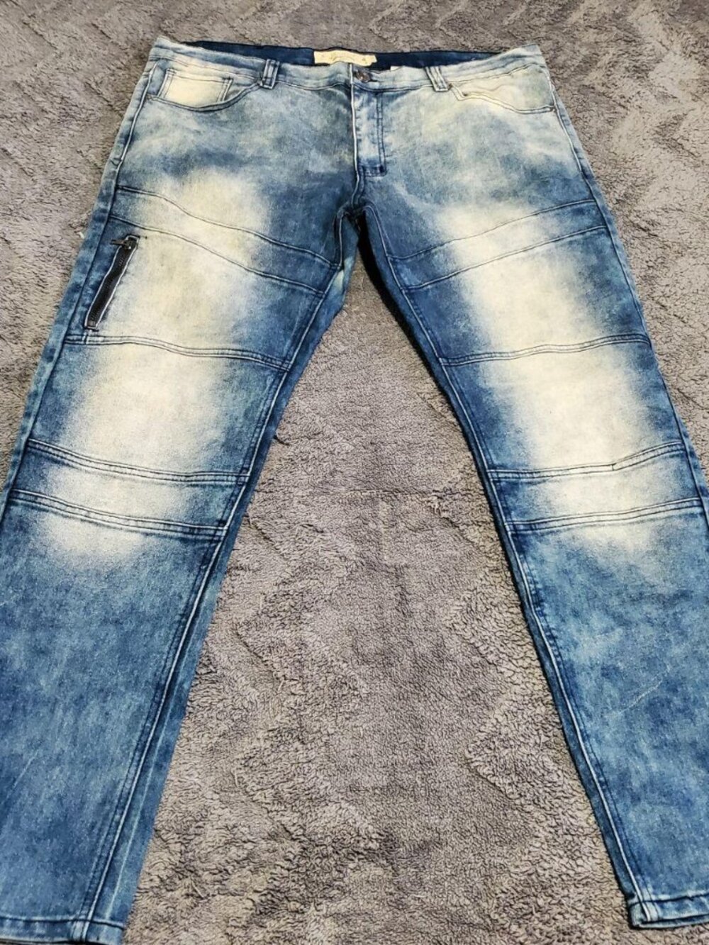 Jeanius by Akademiks Acid Wash Moto Biker Jeans 38